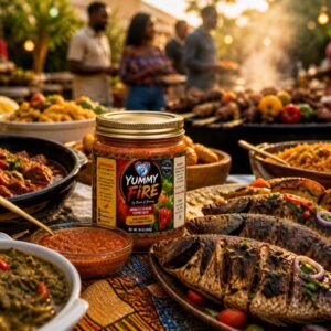 Touch of Yummy Fire natural hot pepper sauce made with fresh peppers.