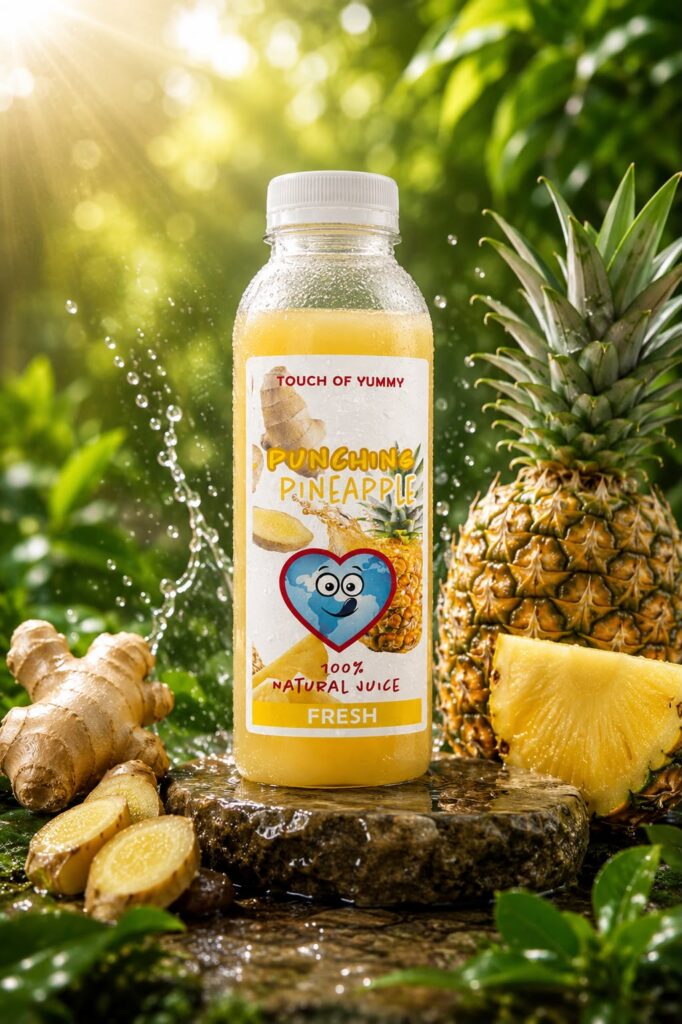 Touch of Yummy Punching Pineapple natural pineapple and ginger juice made with 100% natural ingredients.